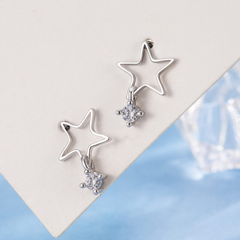 Silver Needle Five-pointed Star Simple Exquisite Petite Earrings - Image 5