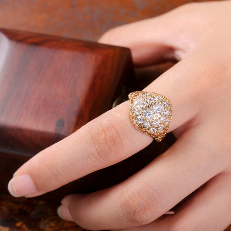 Female Exaggerated Hemispherical Copper Inlaid Zircon Ring - Image 6