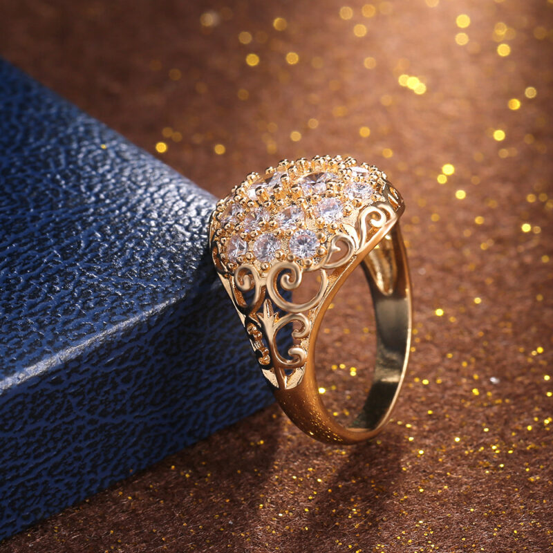Female Exaggerated Hemispherical Copper Inlaid Zircon Ring - Image 4