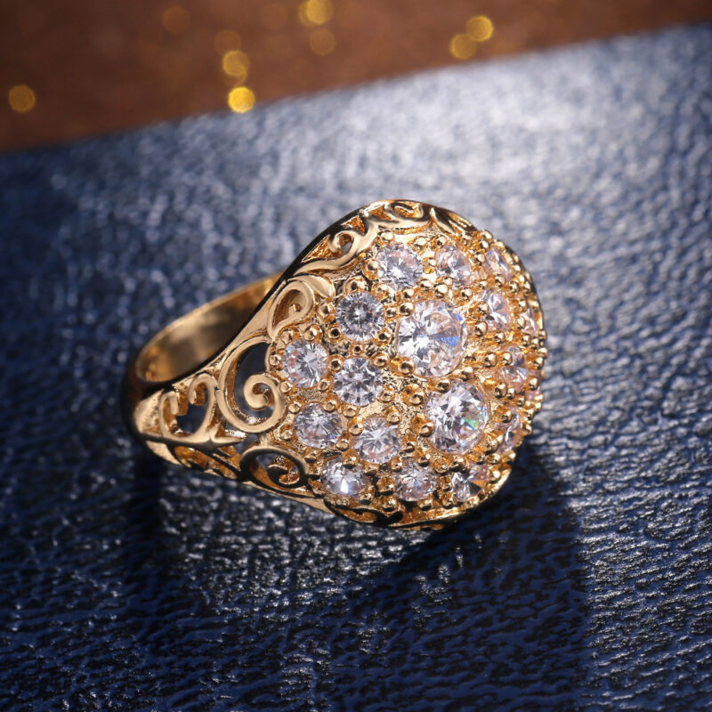 Female Exaggerated Hemispherical Copper Inlaid Zircon Ring - Image 3
