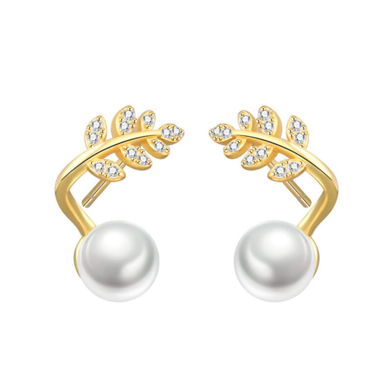 Pearl Small Leaf Ear Studs Special-interest Design - Image 4