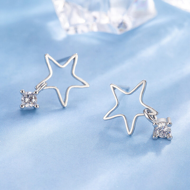 Silver Needle Five-pointed Star Simple Exquisite Petite Earrings - Image 3