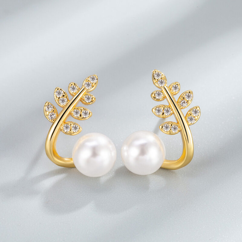 Pearl Small Leaf Ear Studs Special-interest Design - Image 5