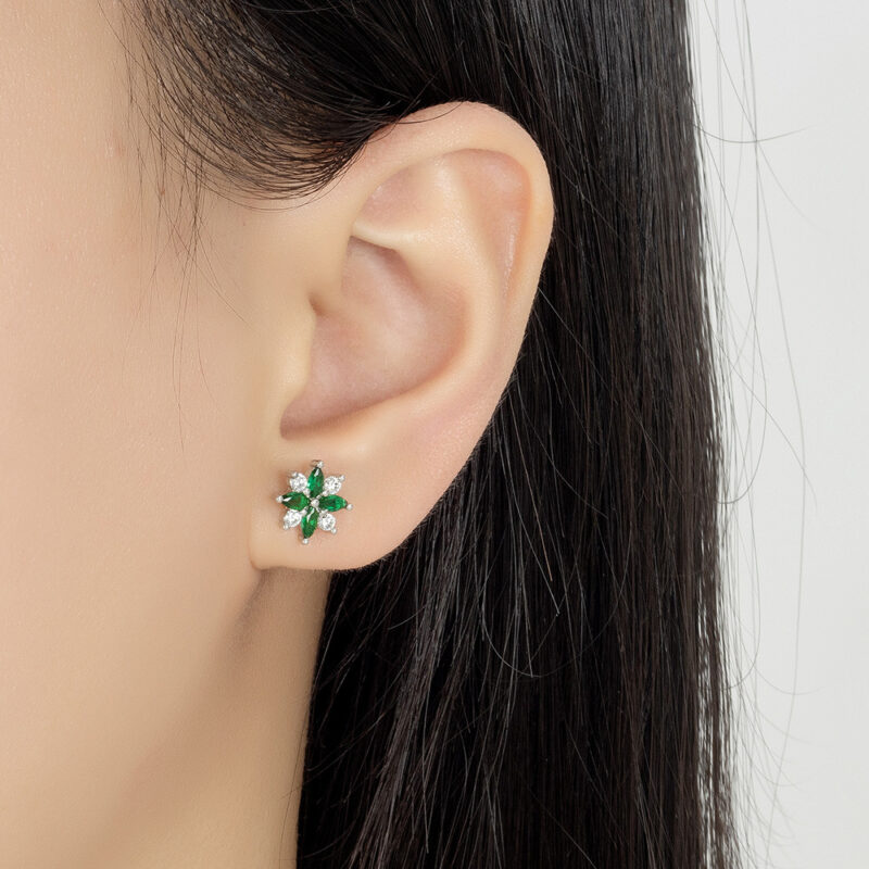 Micro Inlaid Zircon Flower Two-color Stud Earrings For Women