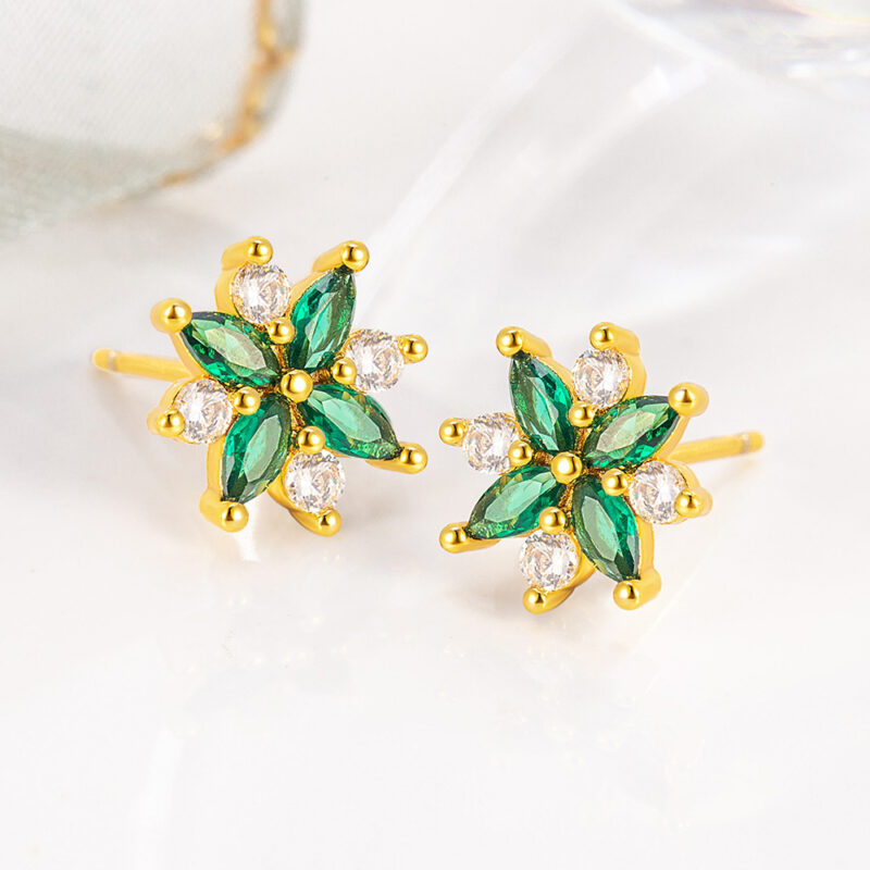 Micro Inlaid Zircon Flower Two-color Stud Earrings For Women - Image 5