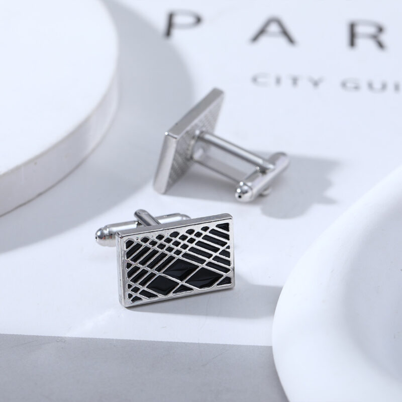 European And American Round Geometric Black Gemstone Cufflinks - Image 4