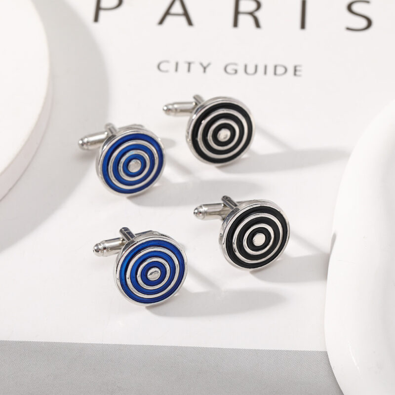 European And American Round Geometric Black Gemstone Cufflinks - Image 10