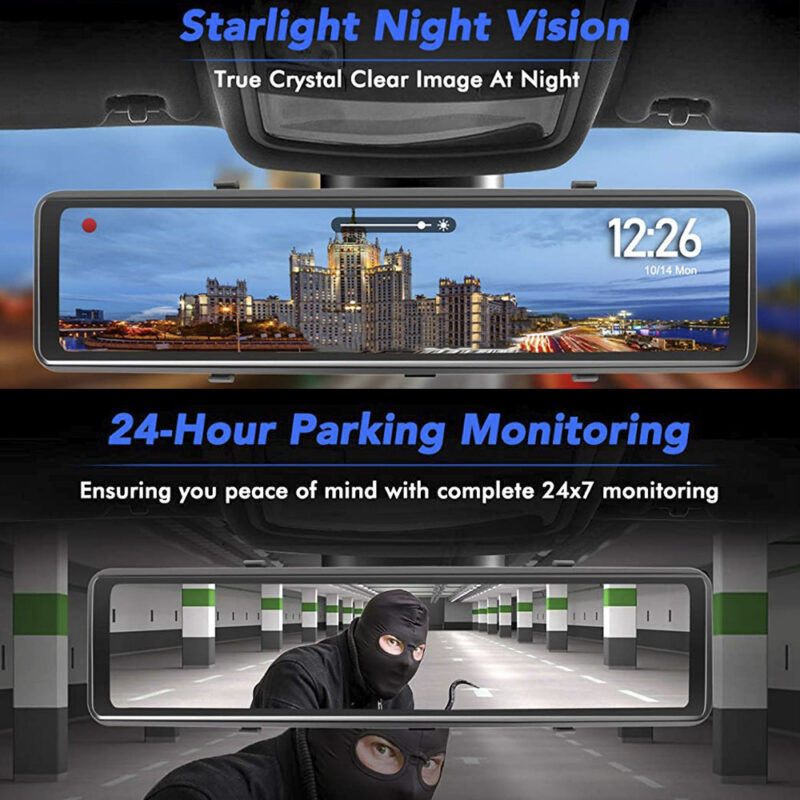 Streaming Media Car DVR Loop Recording Front And Rear Lens 1080P2K 12 Inch