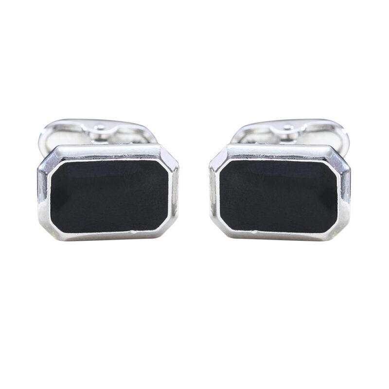 European And American Round Geometric Black Gemstone Cufflinks - Image 5