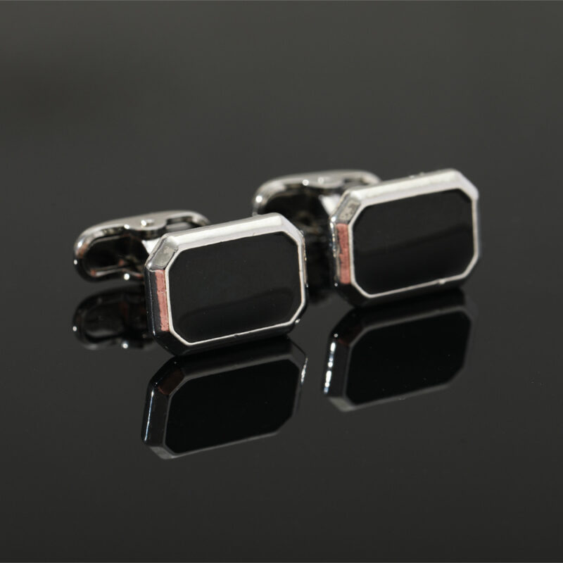 European And American Round Geometric Black Gemstone Cufflinks - Image 2