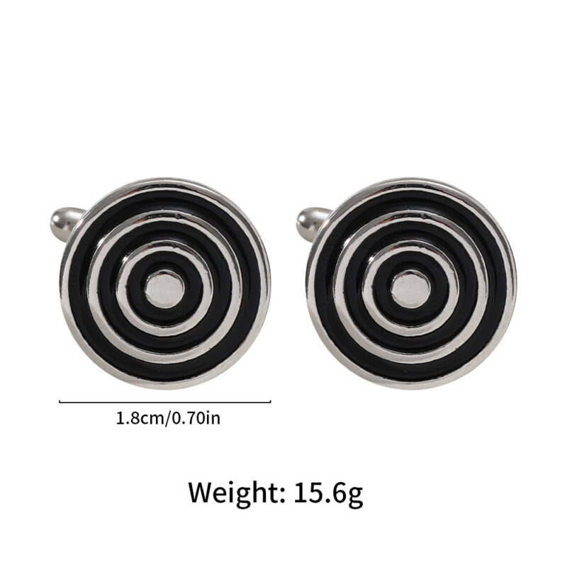 European And American Round Geometric Black Gemstone Cufflinks - Image 8