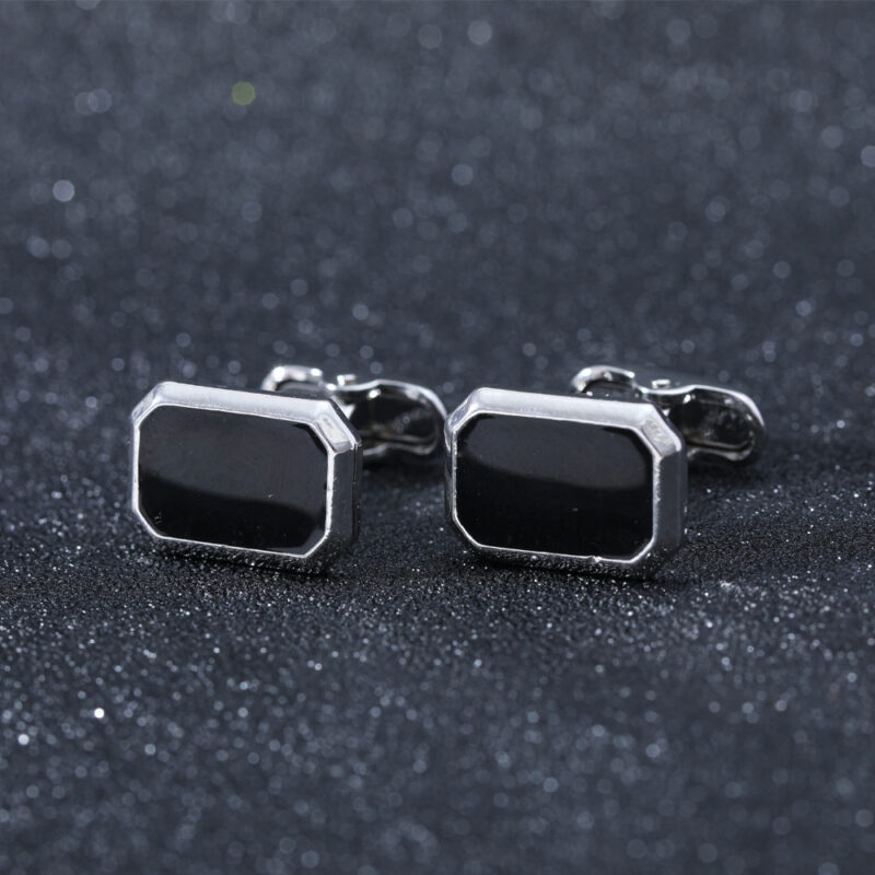 European And American Round Geometric Black Gemstone Cufflinks - Image 3