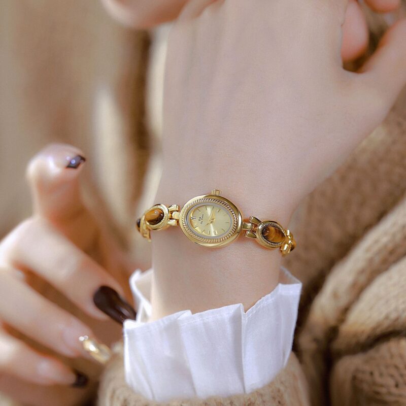 BS Gold Retro Rich Tigereye Chain Watch - Image 2