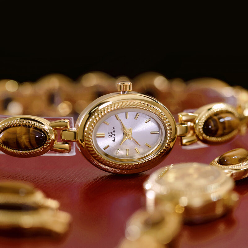BS Gold Retro Rich Tigereye Chain Watch - Image 4