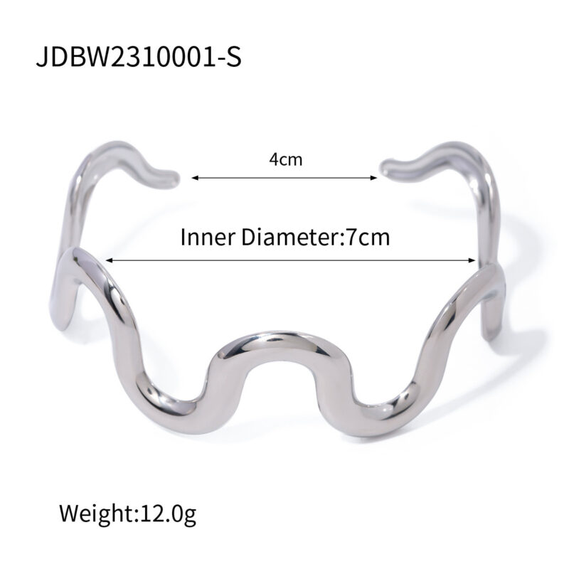 Stainless Steel Irregular Texture Spherical Open-ended Bracelet - Image 3