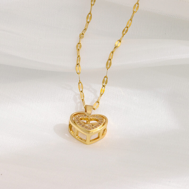 Double-layer Love Necklace With Rhinestones Titanium Steel Pendant - Image 5
