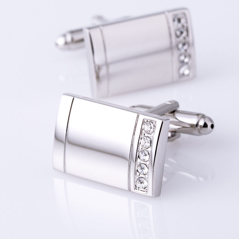Silver Diamond Cuff links Men's Business French - Image 5