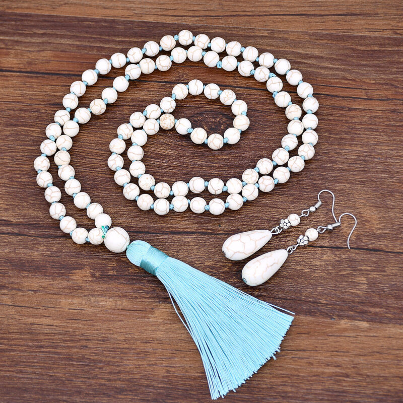 Retro Turquoise Jewelry Ethnic Style Necklace Earrings Ring Bracelet Combination Set - Image 8