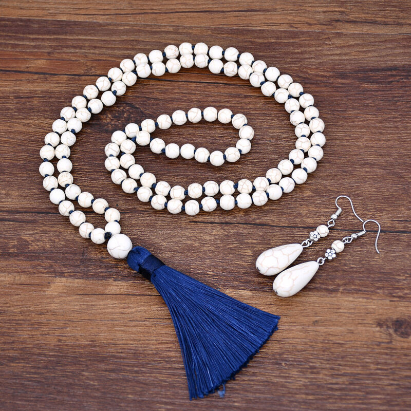 Retro Turquoise Jewelry Ethnic Style Necklace Earrings Ring Bracelet Combination Set - Image 3