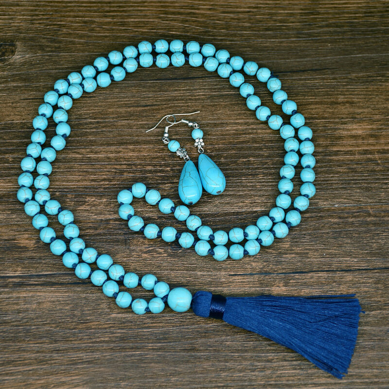 Retro Turquoise Jewelry Ethnic Style Necklace Earrings Ring Bracelet Combination Set - Image 6