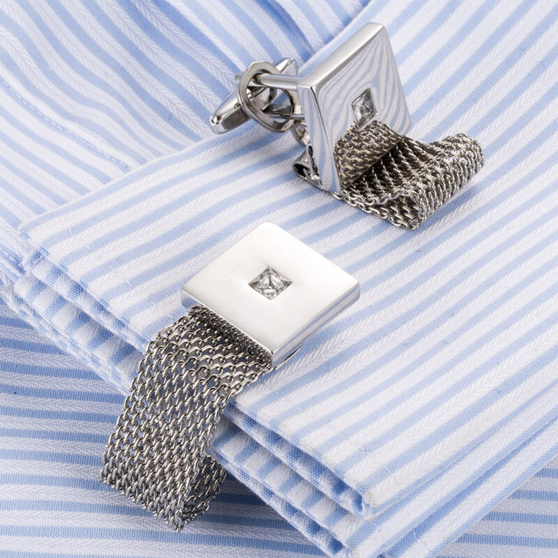 Shirt Cufflinks Chain Chain Square White Crystal Business Cufflinks - Image 2