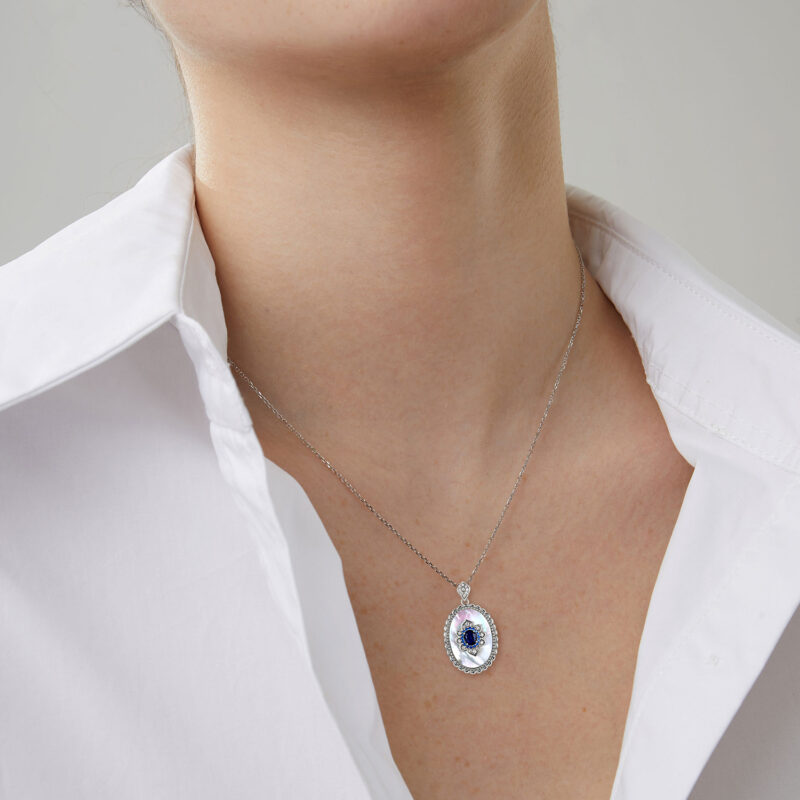 Sapphire Diamond Pendant 925 Sterling Silver Pendants Chain Necklace - Image 4