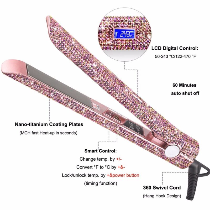 Professional Glitter Hair Flat Iron Titanium Plate Diamond Hair Straightener - Image 6
