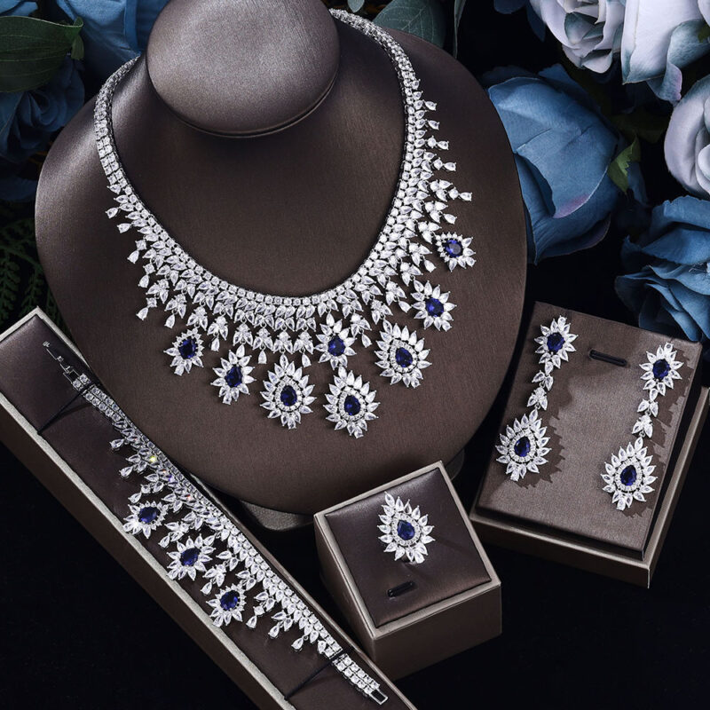 Women's Fashion Vintage Wedding Necklace Earrings Jewelry Set - Image 3