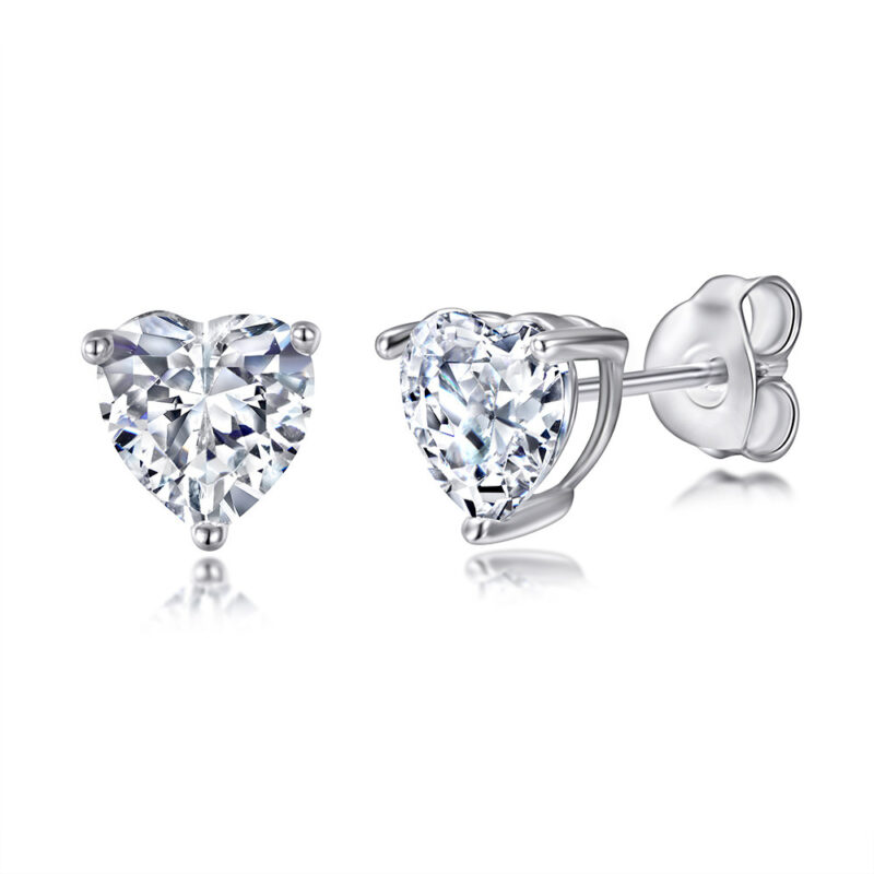 Heart-shaped Jewelry Set Sapphire Zircon Ring Set Ear Stud Necklace Three-piece Set - Image 3