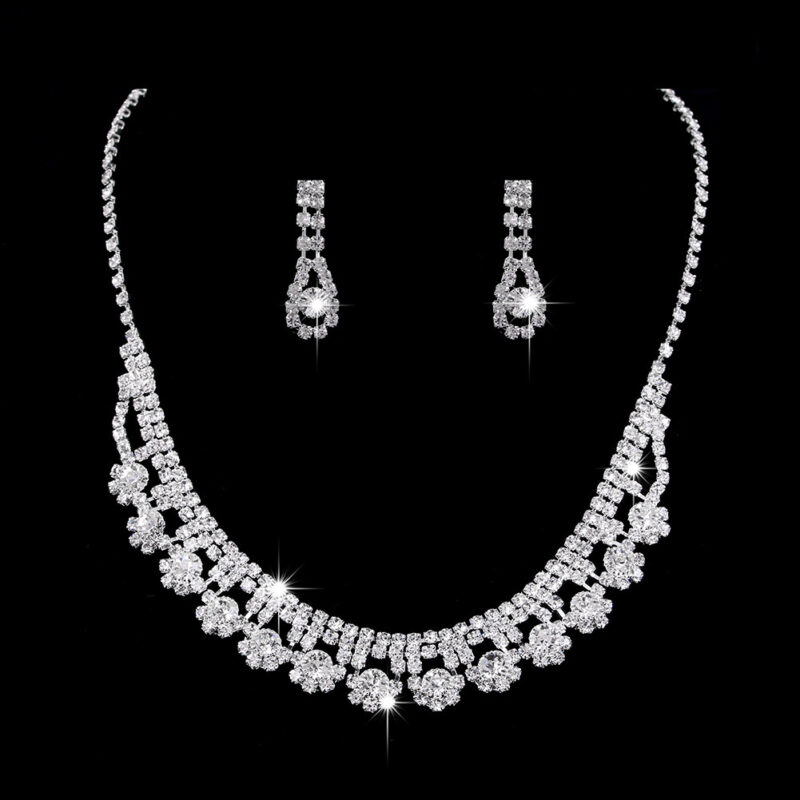 Brilliant Full Diamond Zircon Water Drop Necklace Eardrop Jewelry Set - Image 4