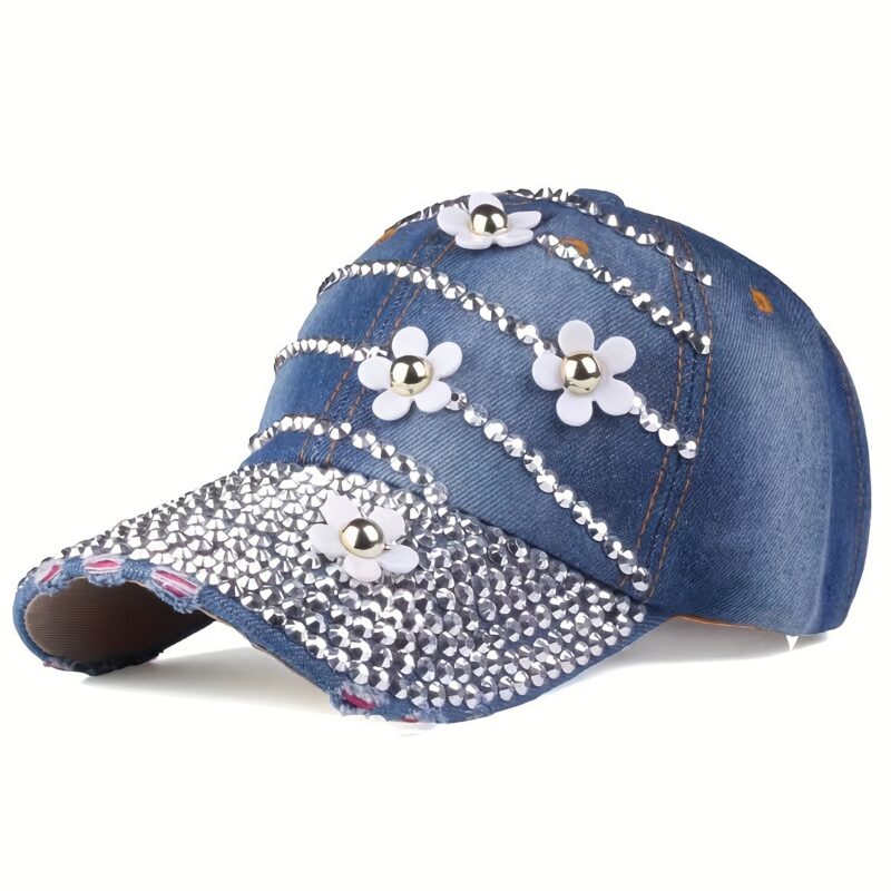 Four Flower Studded Diamond Duckbill Cap - Image 7