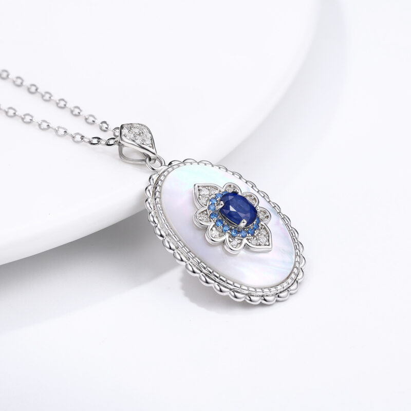 Sapphire Diamond Pendant 925 Sterling Silver Pendants Chain Necklace - Image 2