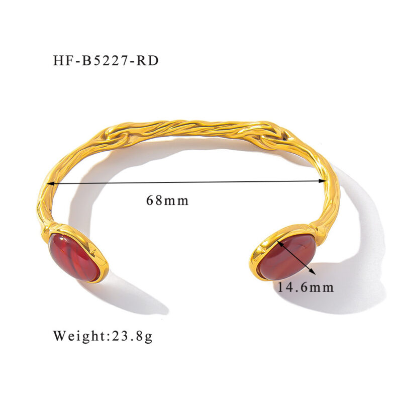 Retro Titanium Steel Plated 18K Bilateral Oval Color Natural Stone Adjustable Bracelet - Image 3