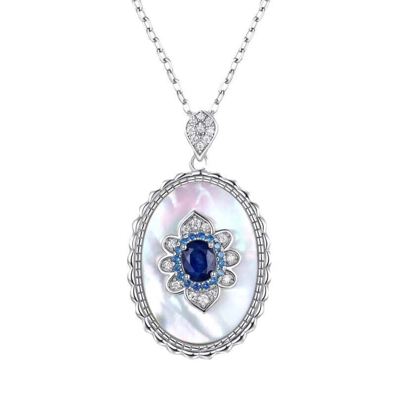 Sapphire Diamond Pendant 925 Sterling Silver Pendants Chain Necklace - Image 5