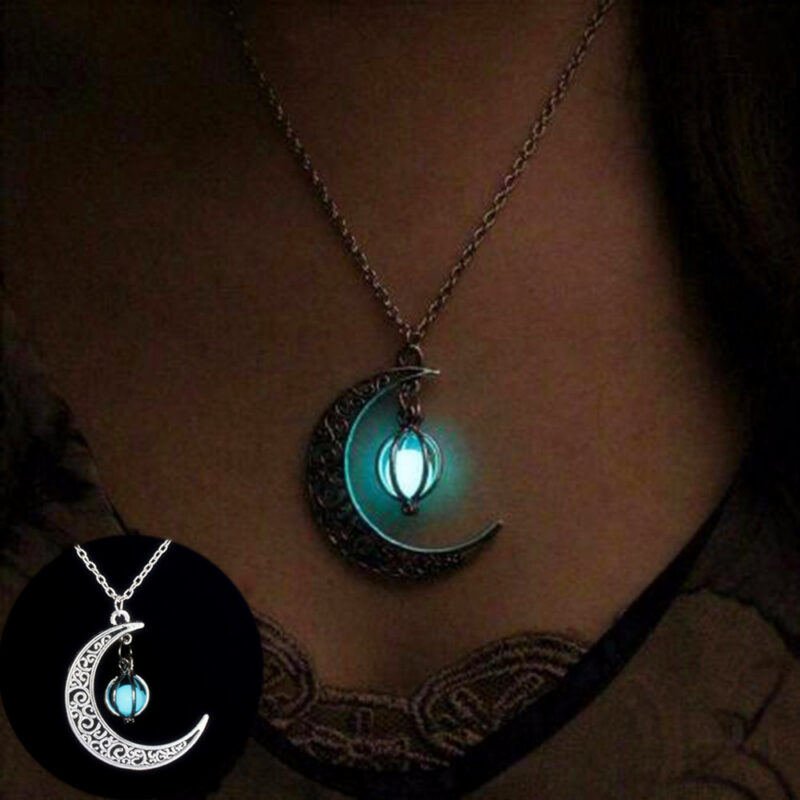 Fashion Moon Natural Glowing Stone Healing Pendant Necklace Jewelry
