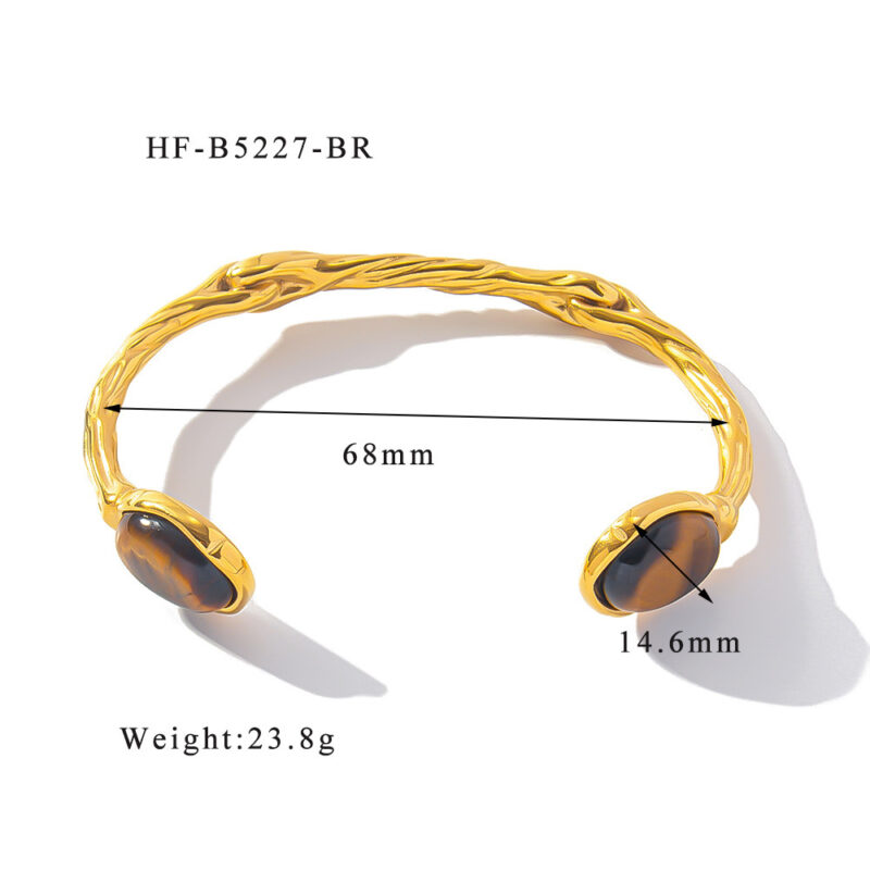 Retro Titanium Steel Plated 18K Bilateral Oval Color Natural Stone Adjustable Bracelet - Image 7