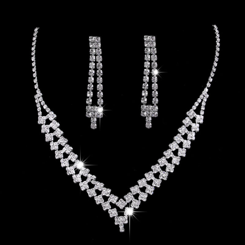 Brilliant Full Diamond Zircon Water Drop Necklace Eardrop Jewelry Set - Image 6