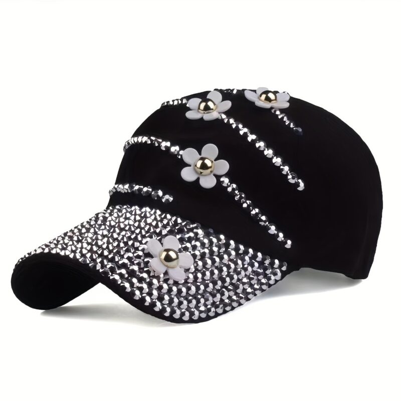 Four Flower Studded Diamond Duckbill Cap - Image 5