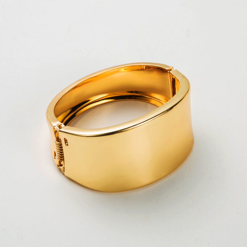 Wide Glossy Geometric Design Spring Bracelet - Image 3