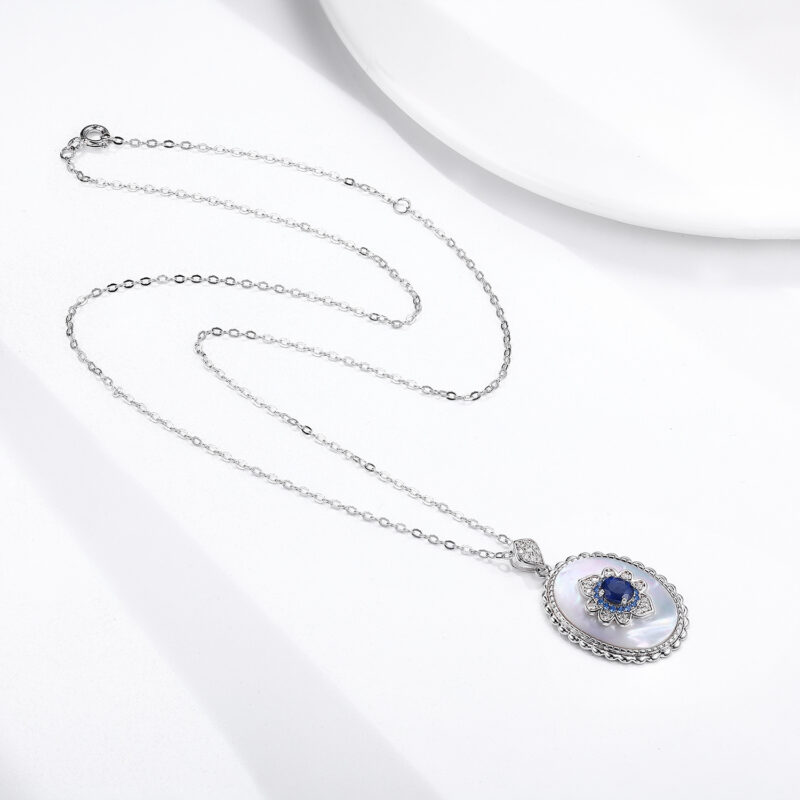 Sapphire Diamond Pendant 925 Sterling Silver Pendants Chain Necklace - Image 3