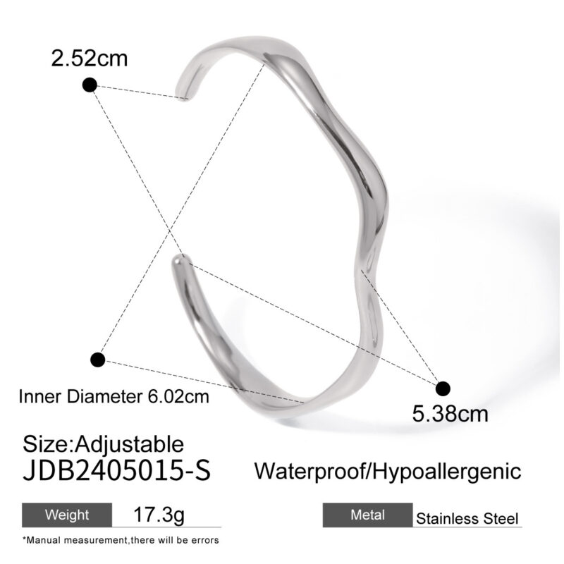 Stainless Steel Irregular Texture Spherical Open-ended Bracelet - Image 2