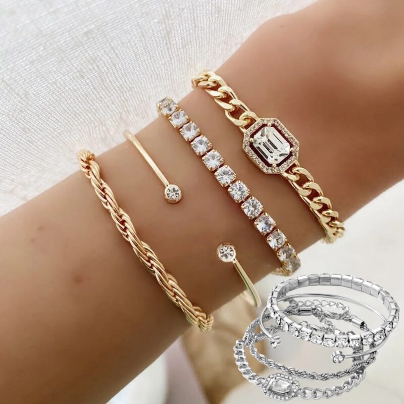 Fashion Jewelry 4 Pcs Crystal Bracelet Set Bohemian Design For Women Vintage Luxury