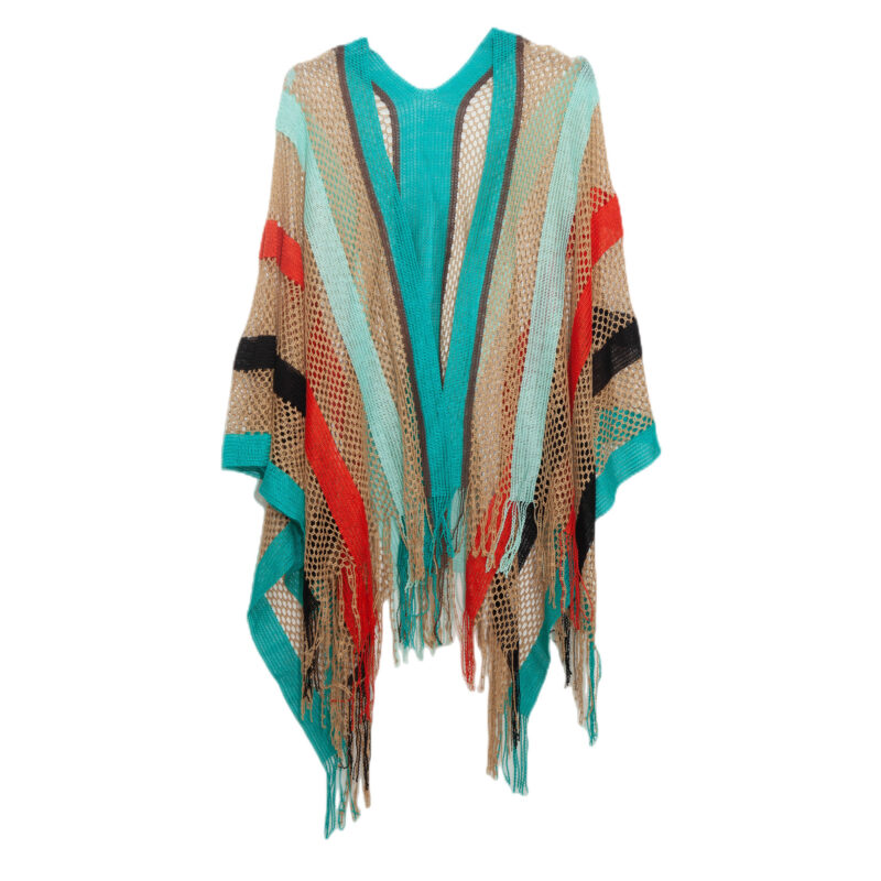 Women's Cloak Travel Ethnic Rainbow Stripes - Image 3