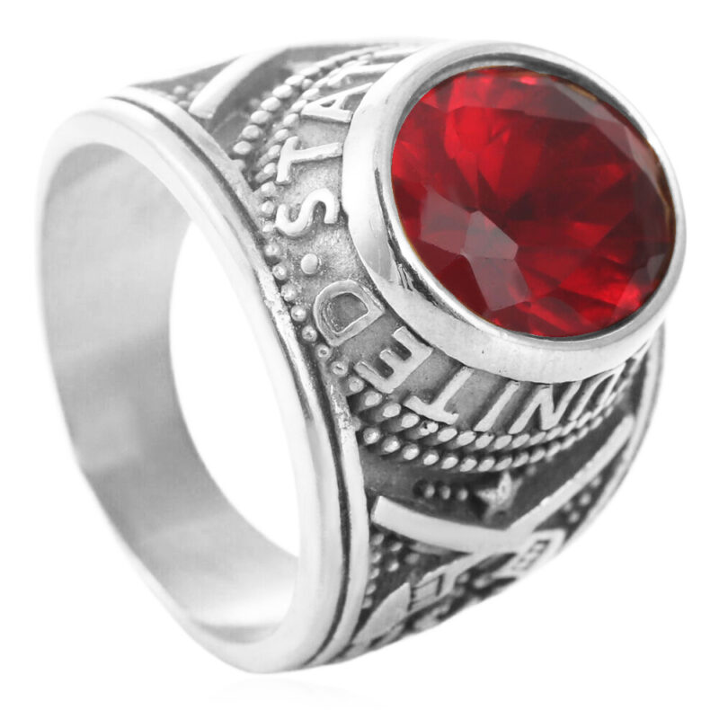 Stainless Steel Red Rhinestone American Army Men's Ring - Image 7