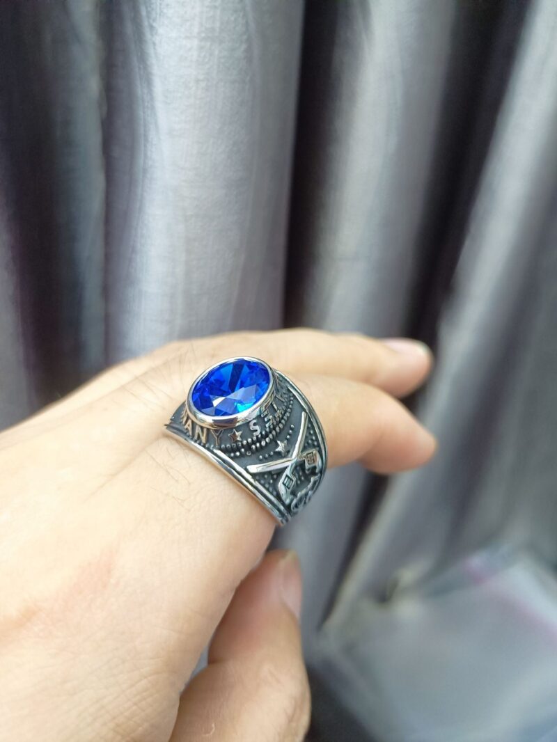 Stainless Steel Red Rhinestone American Army Men's Ring - Image 6