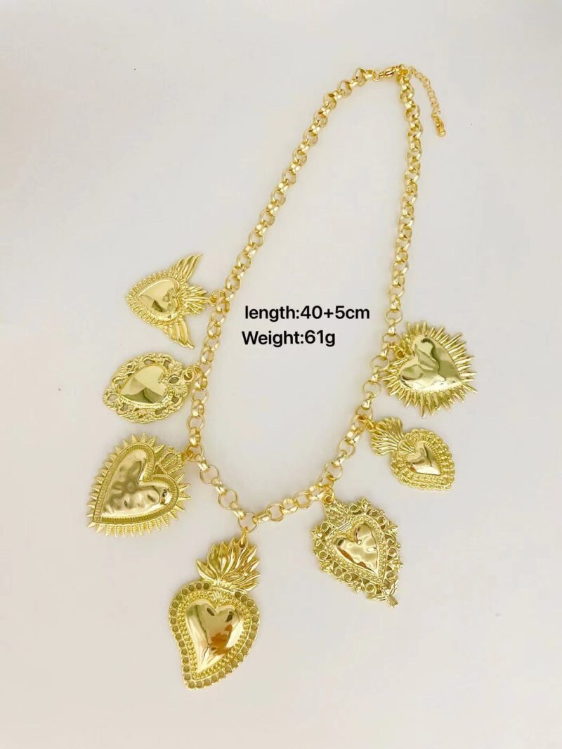 Vintage Religious Multiple Sacred Heart Pendant Necklace - Image 5