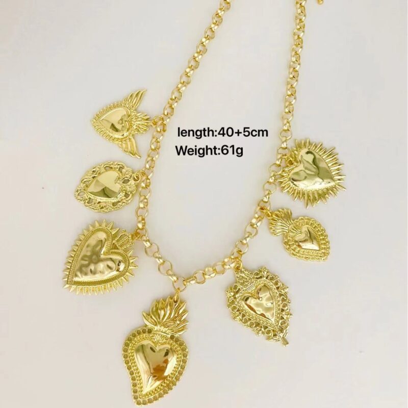 Vintage Religious Multiple Sacred Heart Pendant Necklace - Image 6