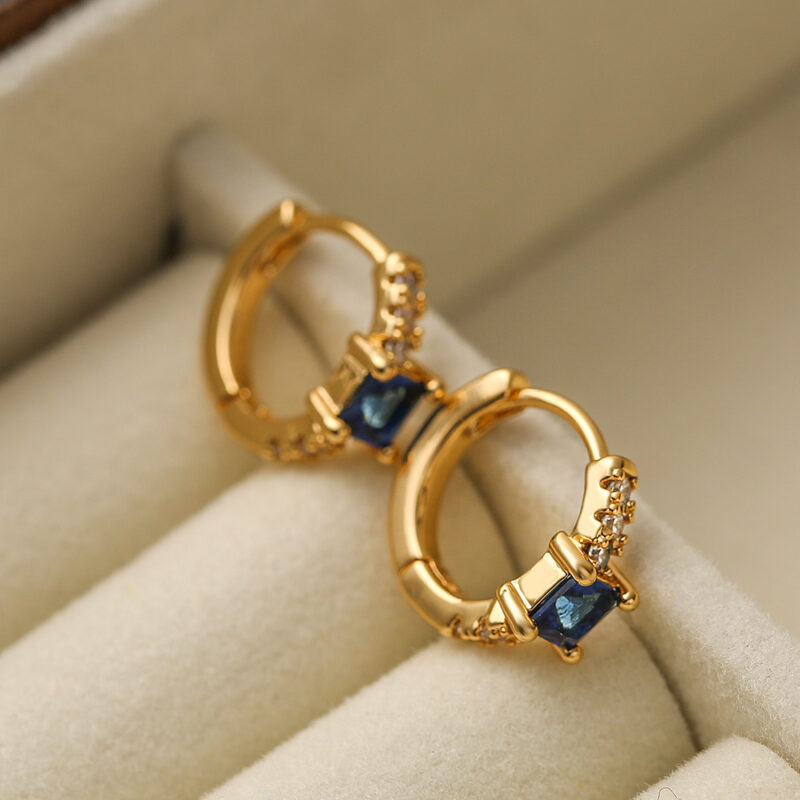 Mini Exquisite Real Gold Plating Zircon Geometry Ear Ring - Image 3