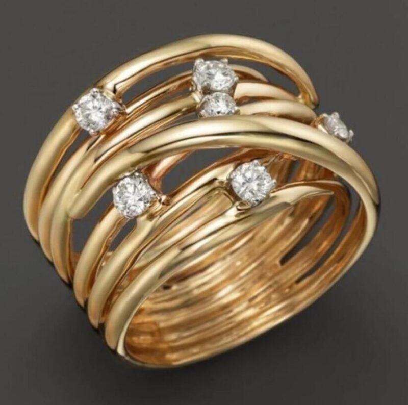 Winding Vine Gold Inlaid Rhinestone Ring - Image 3
