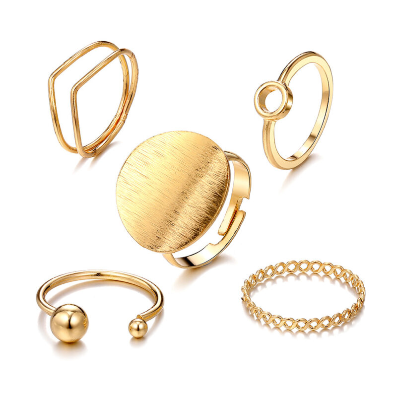 Geometric Round Adjustable Opening Ring Set Of 5 - Image 7